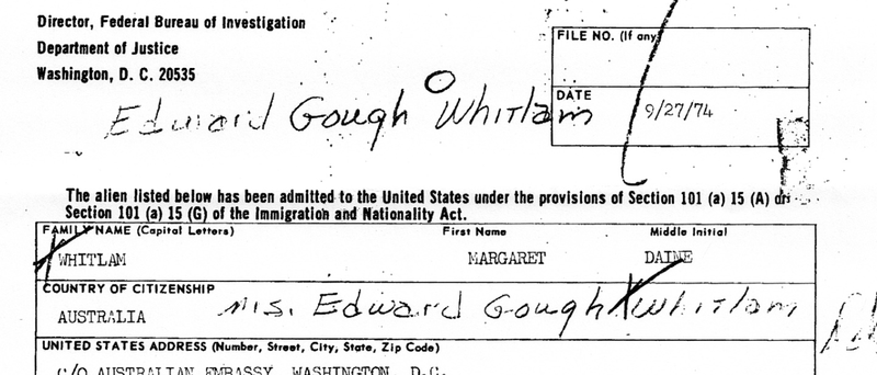 Excerpt from Gough Whitlam’s FBI file, released today under a FOIA request from Gizmodo
